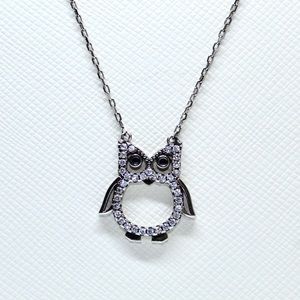 Beautiful Dainty Sterling Sliver Glittery Owl Necklace